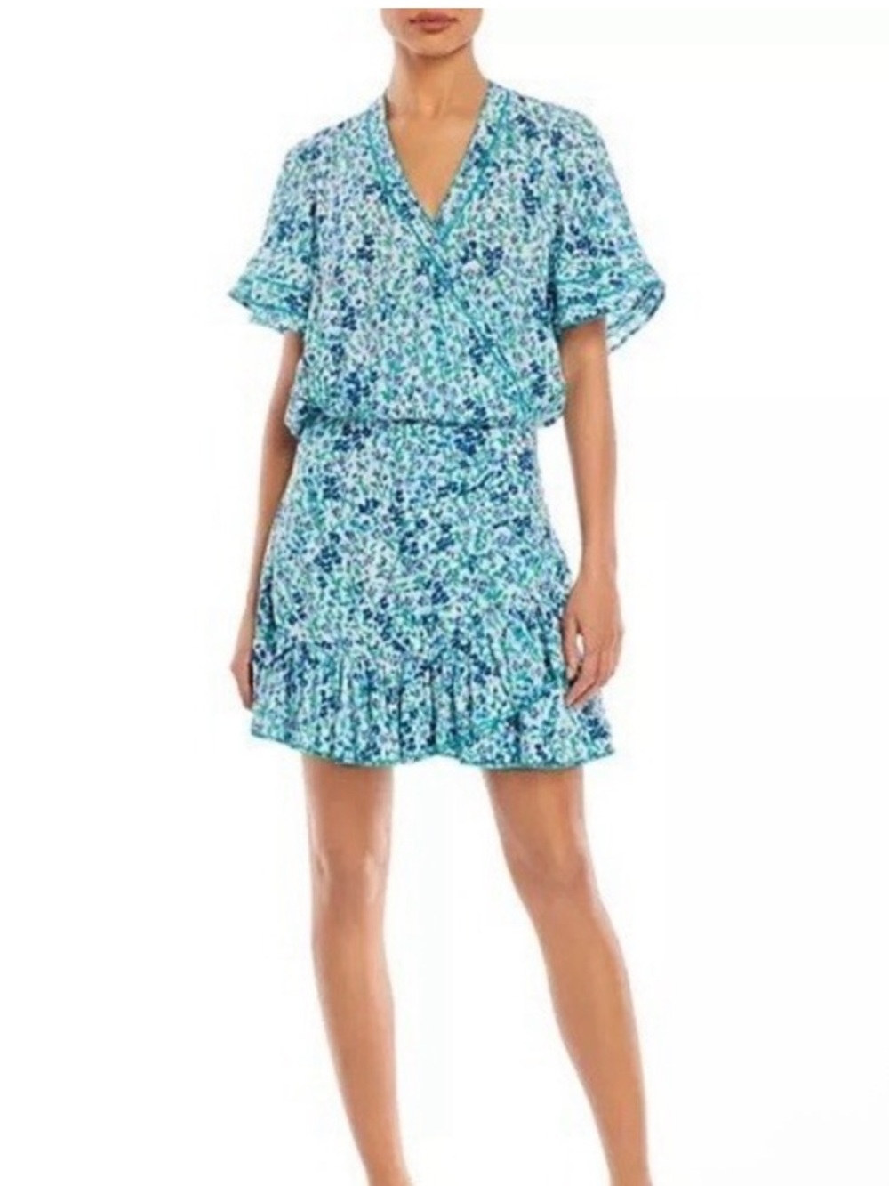 POUPETTE ST BARTH Mabelle Wrap Style Mini Dress Blue Floral Size M